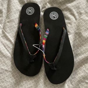 Flip flops with rainbow detail